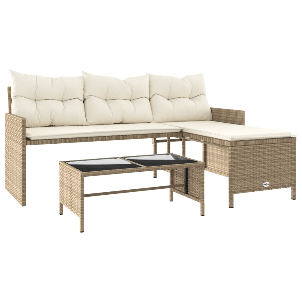 Tuinbank met tafel kussens L-vormig poly rattan