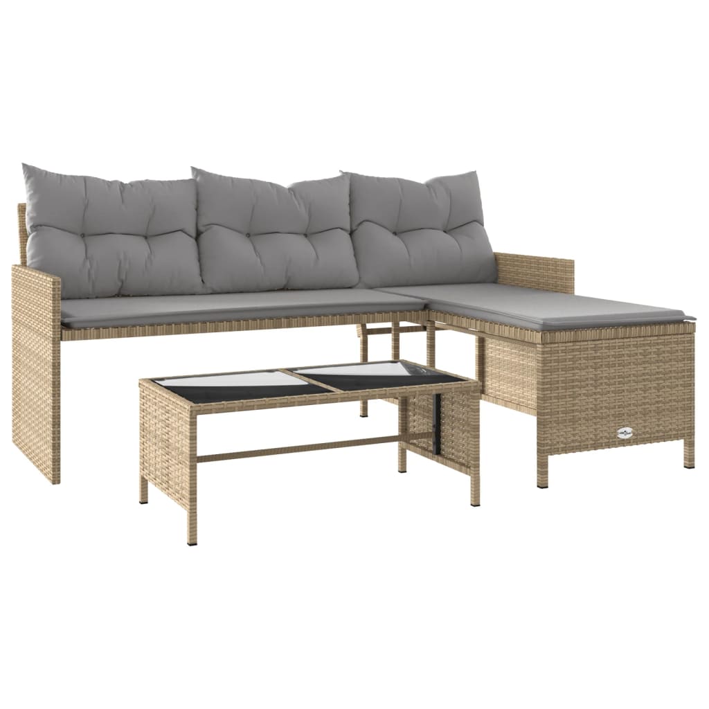 Tuinbank met tafel kussens L-vormig poly rattan