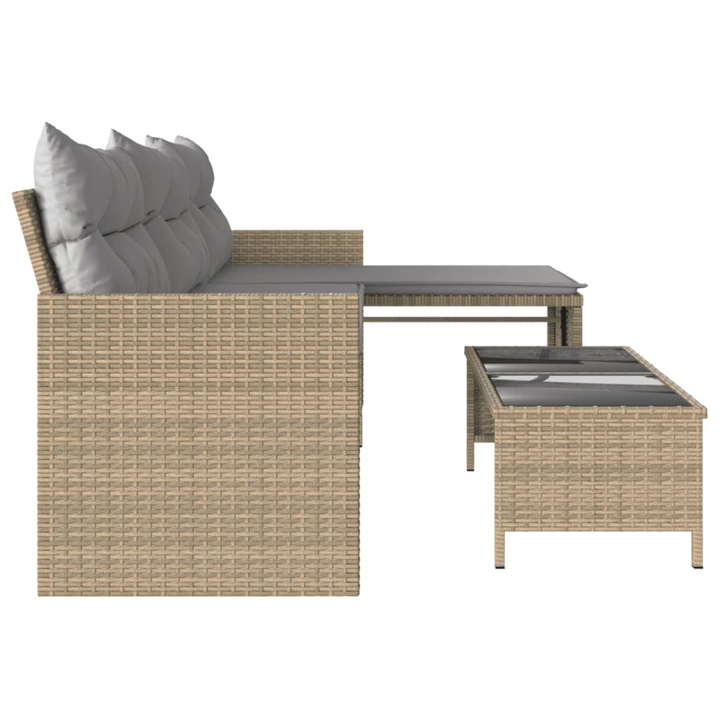 Tuinbank met tafel kussens L-vormig poly rattan