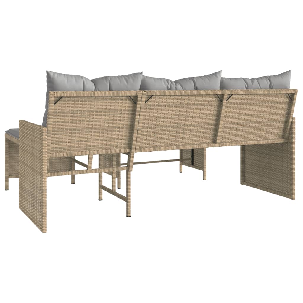 Tuinbank met tafel kussens L-vormig poly rattan