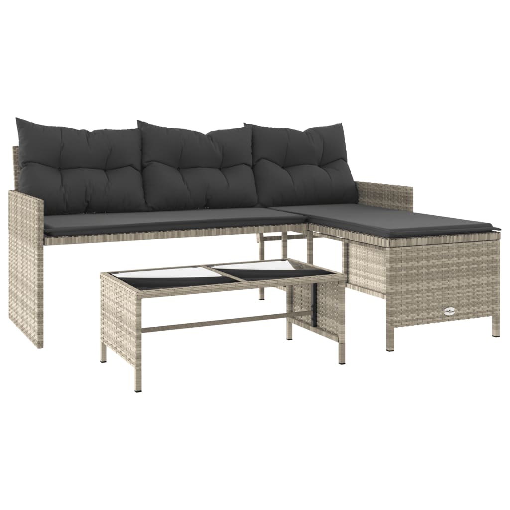 Tuinbank met tafel kussens L-vormig poly rattan