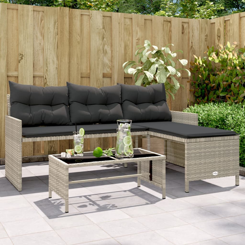 Tuinbank met tafel kussens L-vormig poly rattan