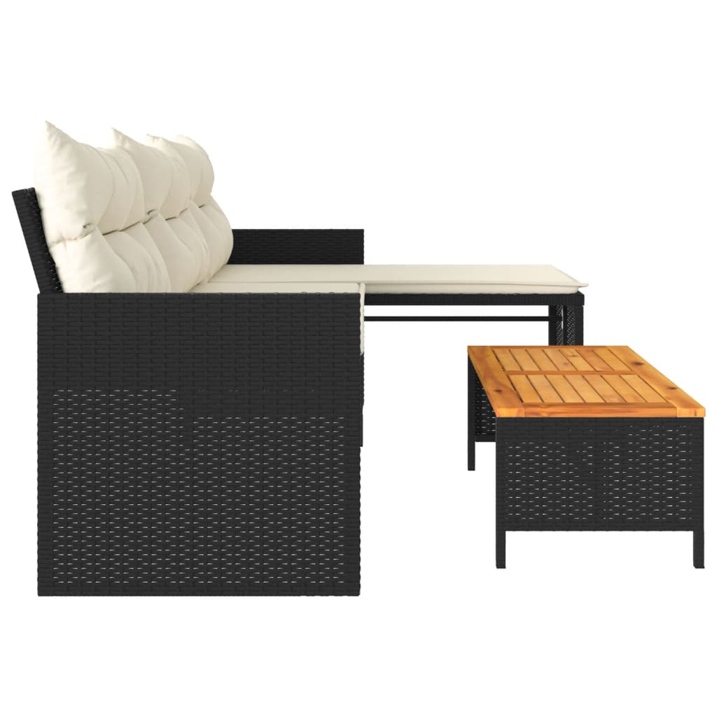 Tuinbank met tafel kussens L-vormig poly rattan