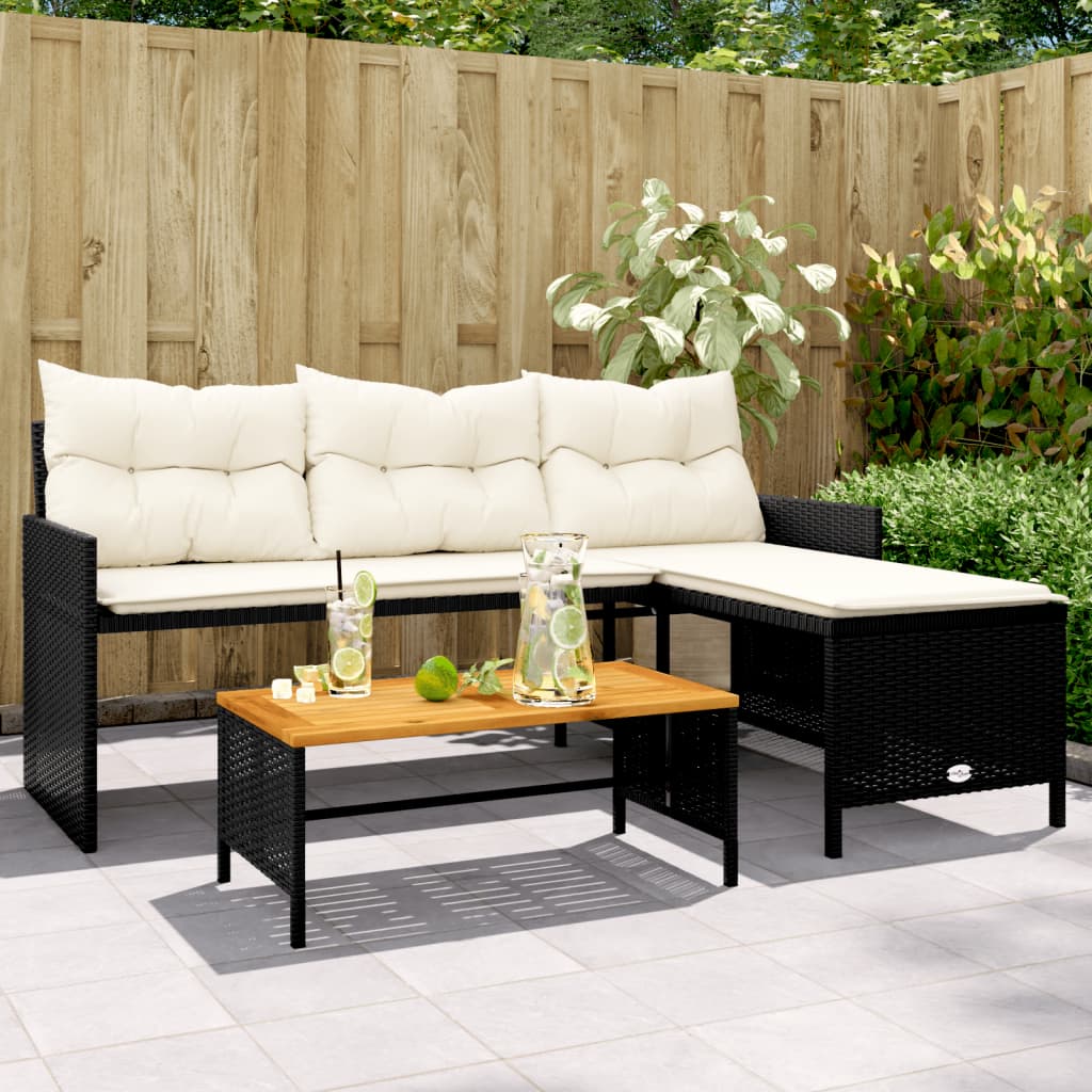 Tuinbank met tafel kussens L-vormig poly rattan