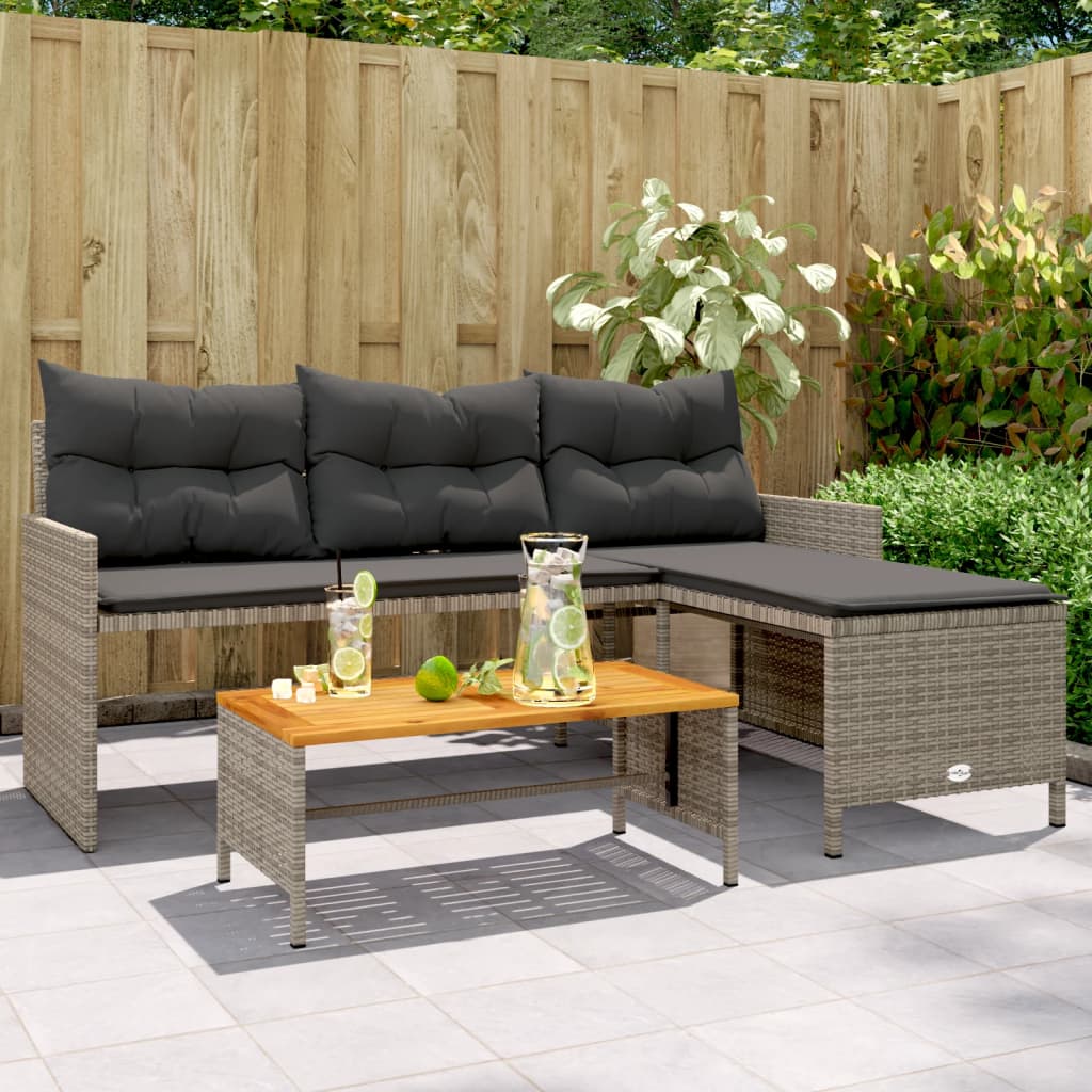 Tuinbank met tafel kussens L-vormig poly rattan