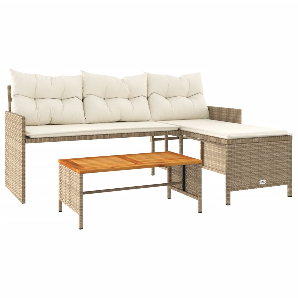 Tuinbank met tafel kussens L-vormig poly rattan