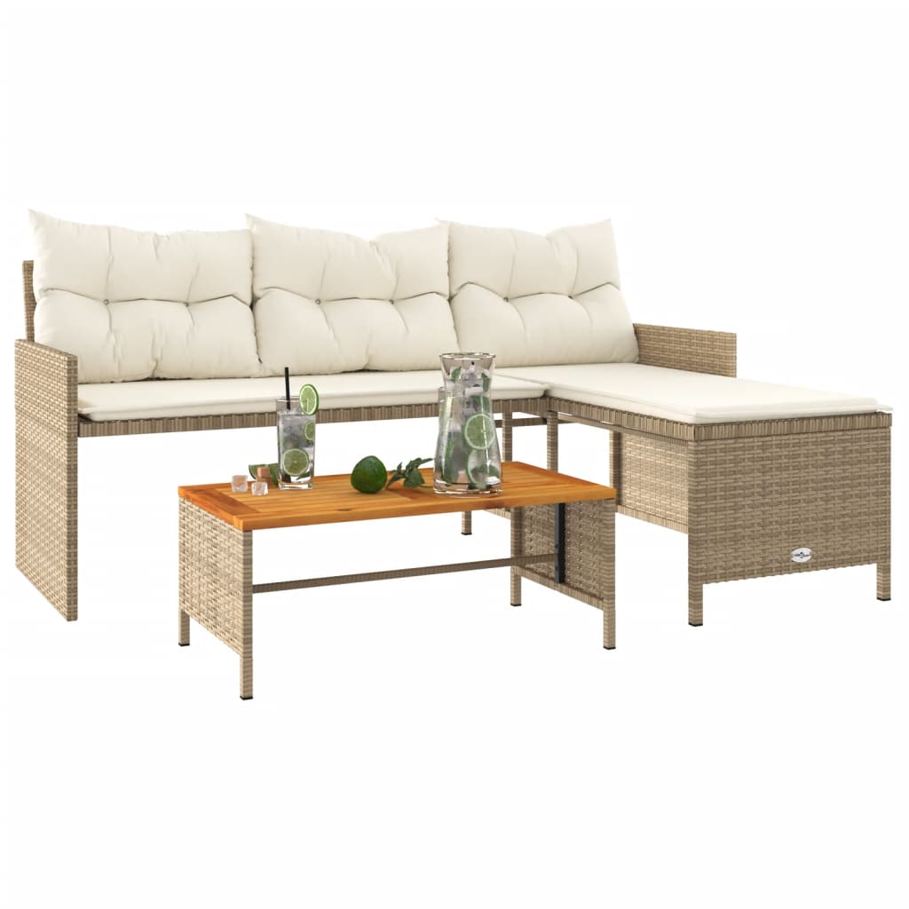 Tuinbank met tafel kussens L-vormig poly rattan