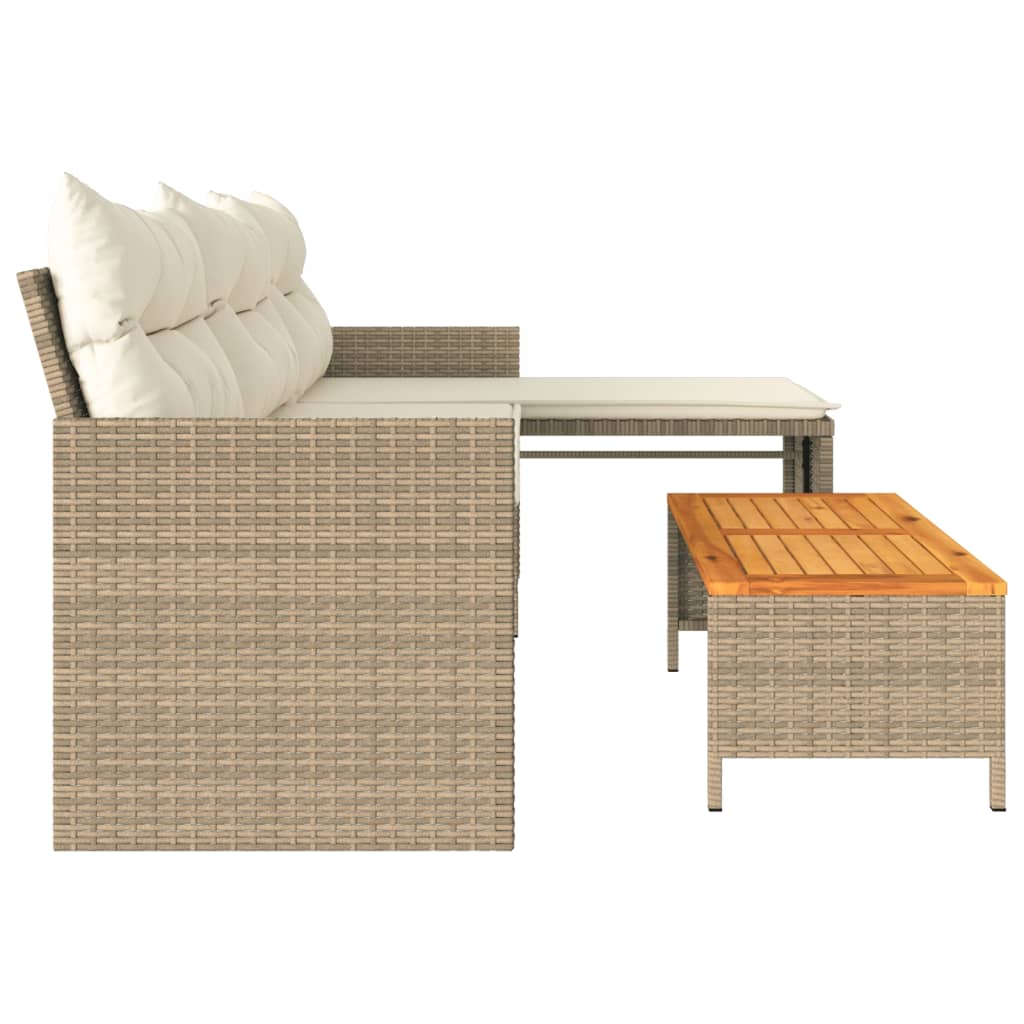 Tuinbank met tafel kussens L-vormig poly rattan