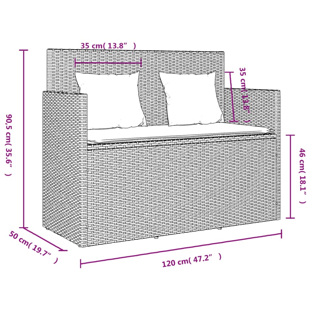 Tuinbank met kussens poly rattan