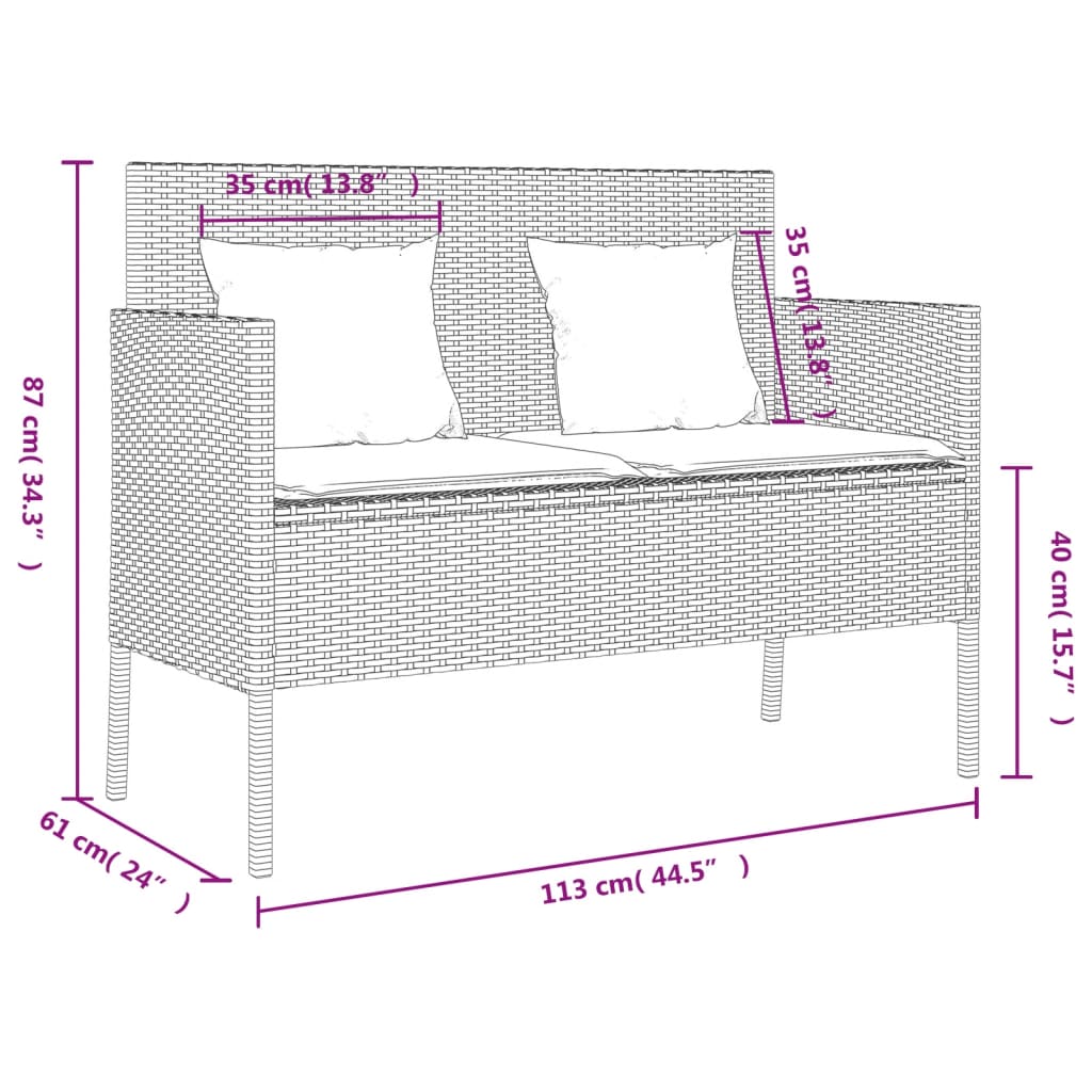 Tuinbank met kussens poly rattan