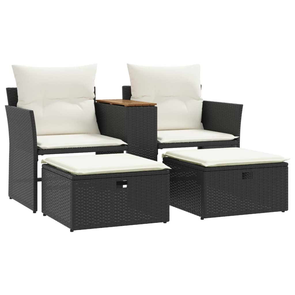 Banc de jardin 2 places avec auvent et repose-pieds poly rotin