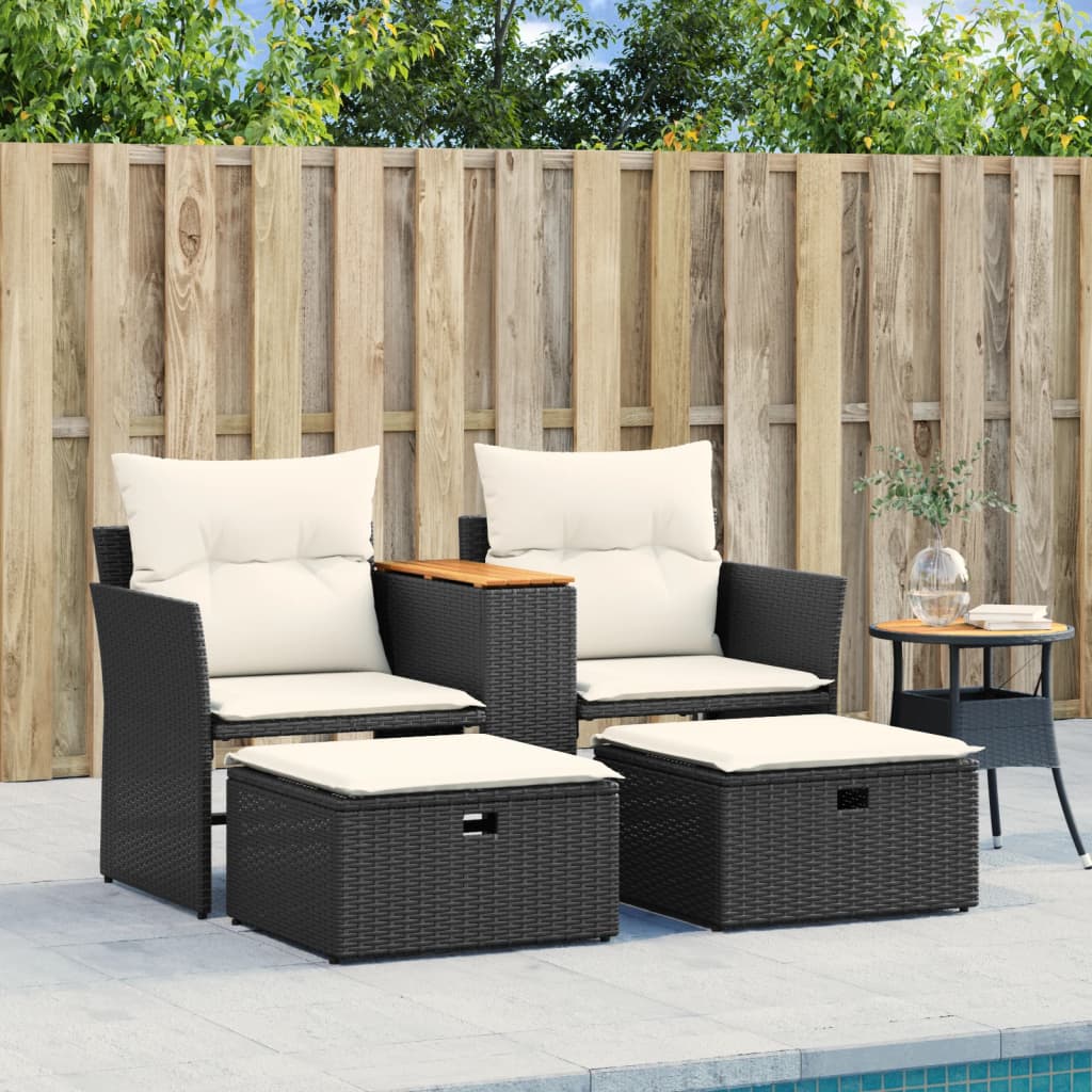 Banc de jardin 2 places avec auvent et repose-pieds poly rotin