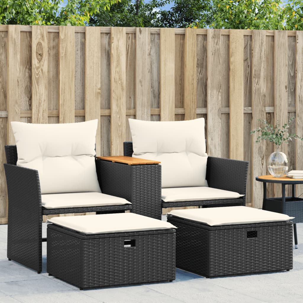 Banc de jardin 2 places avec auvent et repose-pieds poly rotin