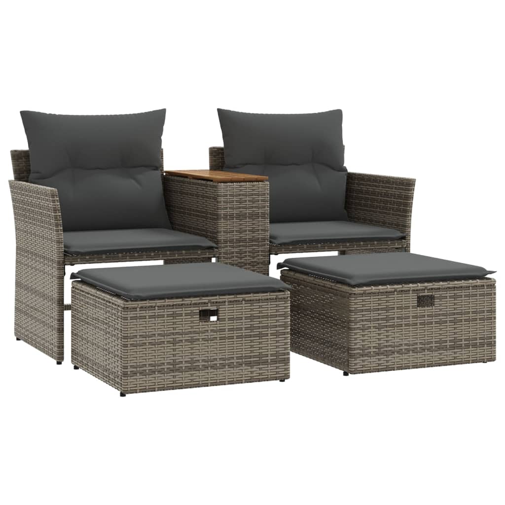 Banc de jardin 2 places avec auvent et repose-pieds poly rotin