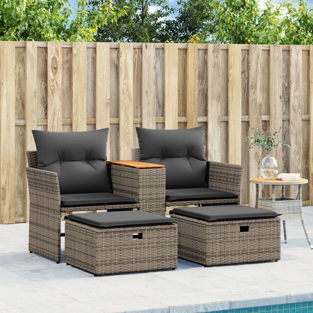 Banc de jardin 2 places avec auvent et repose-pieds poly rotin