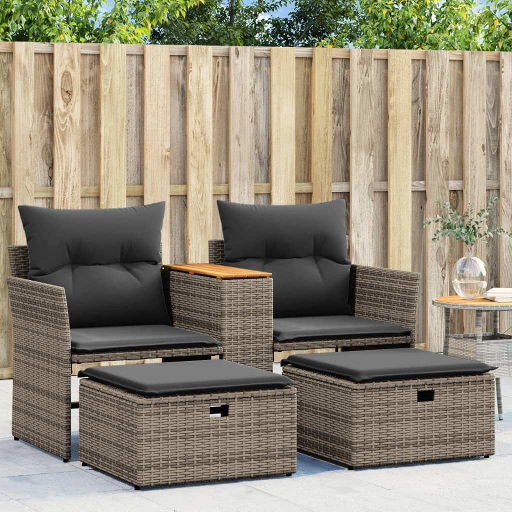 Banc de jardin 2 places avec auvent et repose-pieds poly rotin