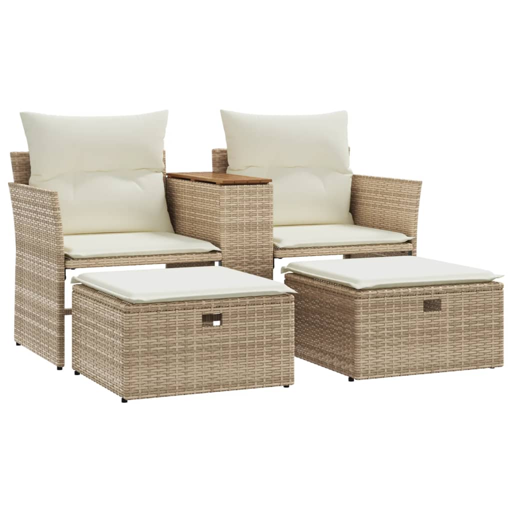 Banc de jardin 2 places avec auvent et repose-pieds poly rotin