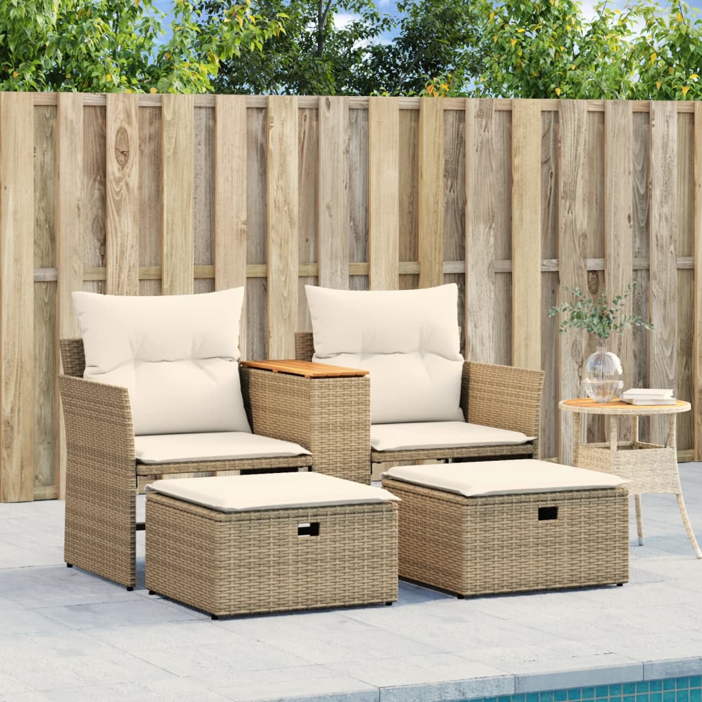 Banc de jardin 2 places avec auvent et repose-pieds poly rotin