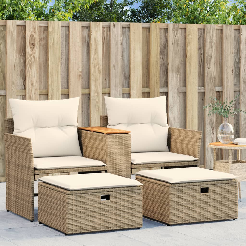 Banc de jardin 2 places avec auvent et repose-pieds poly rotin