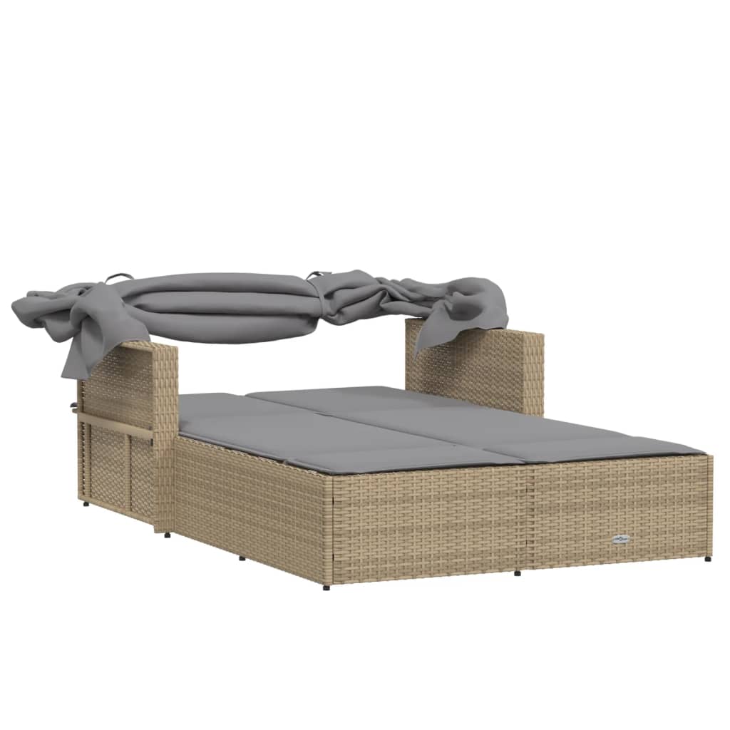 Ligbed 2-persoons met luifel en kussens poly rattan