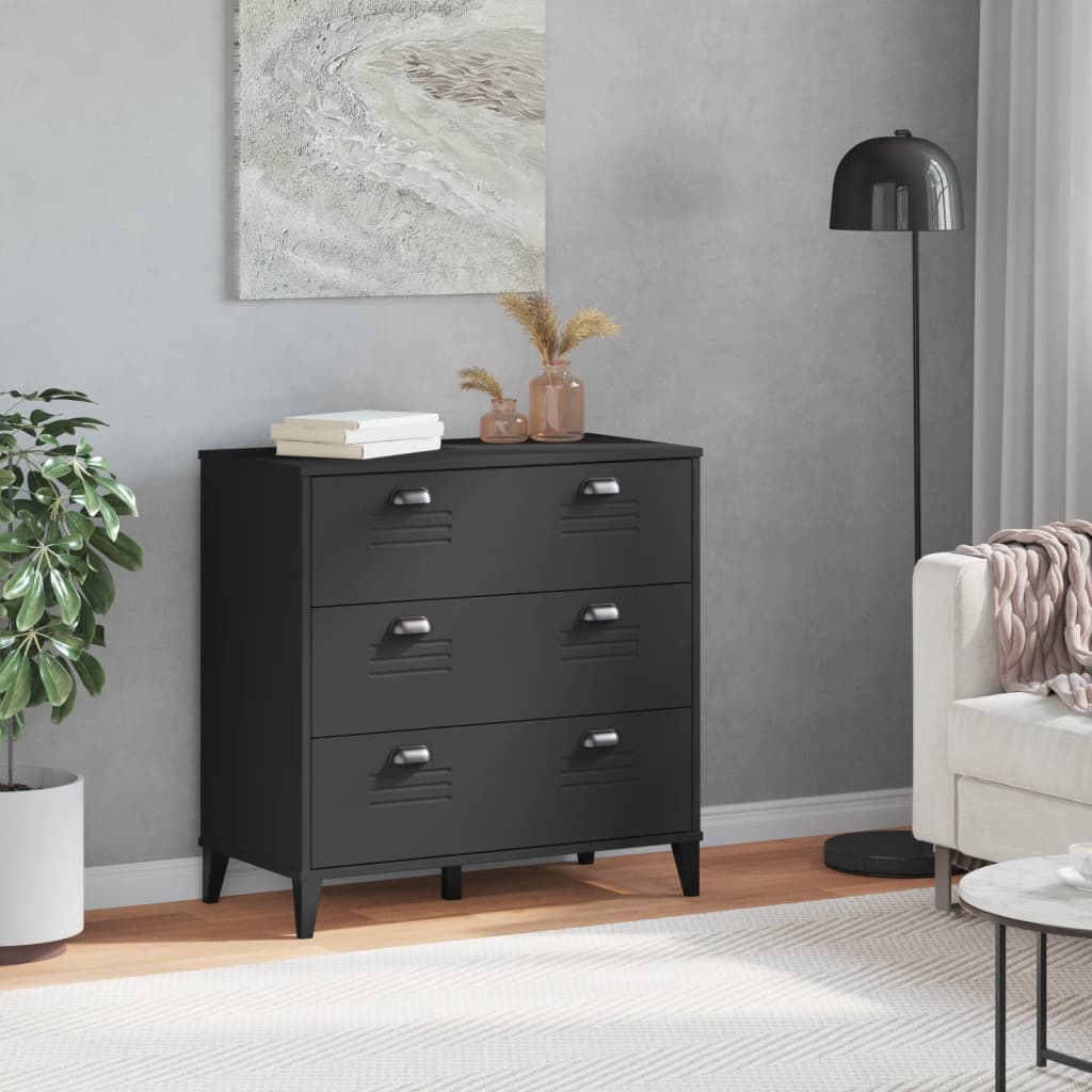 Commode VIKEN bois ouvragé gris anthracite