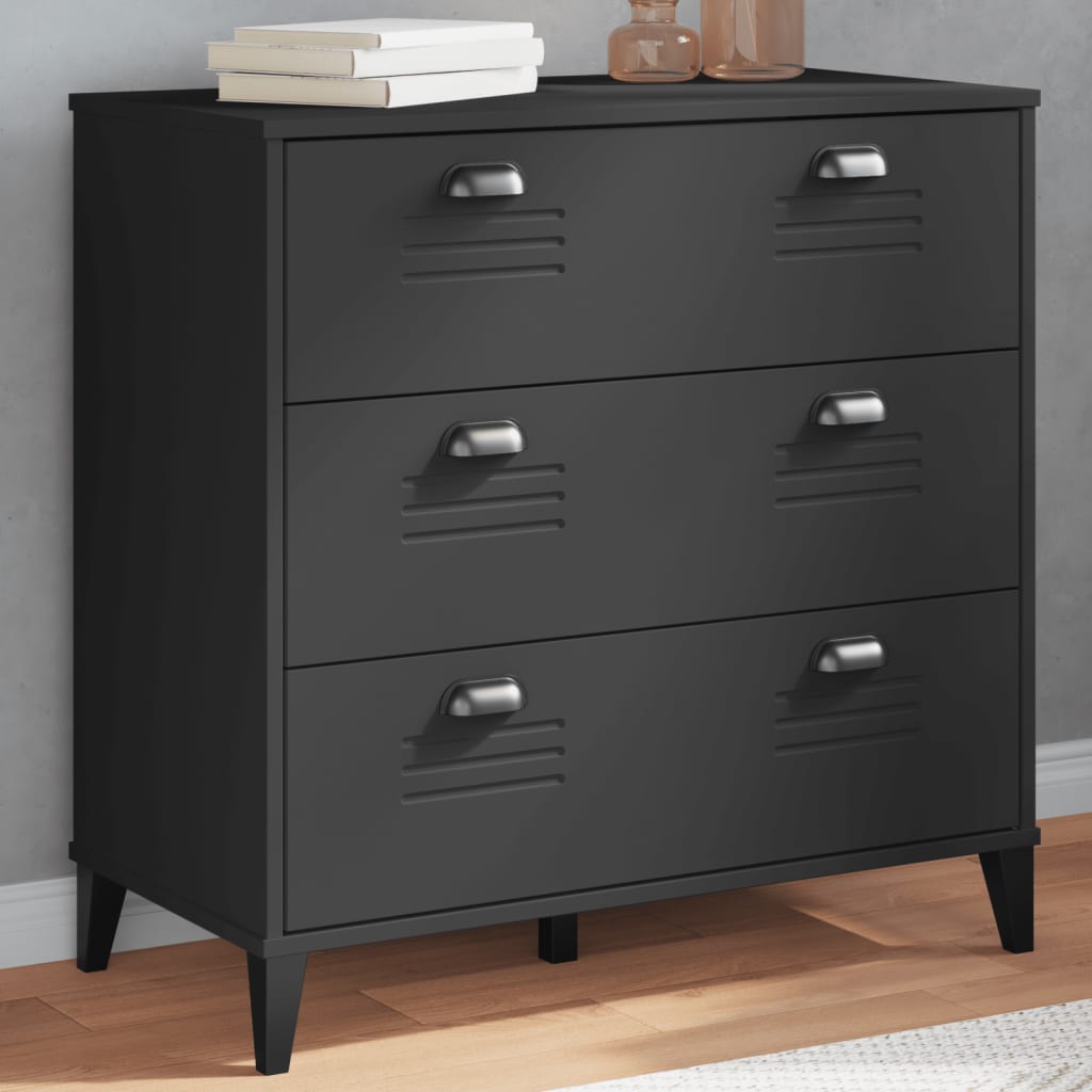 Commode VIKEN bois ouvragé gris anthracite