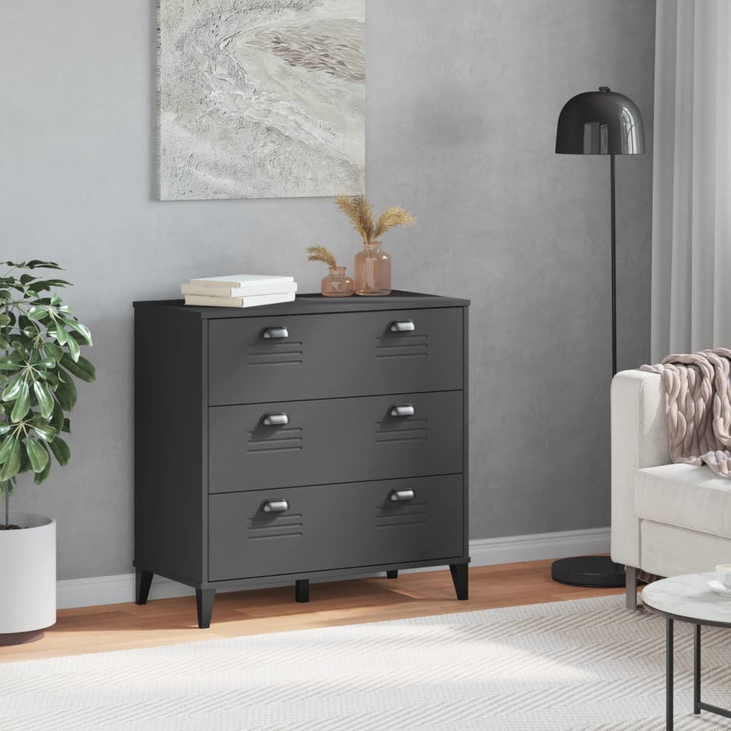 Commode VIKEN bois ouvragé gris anthracite