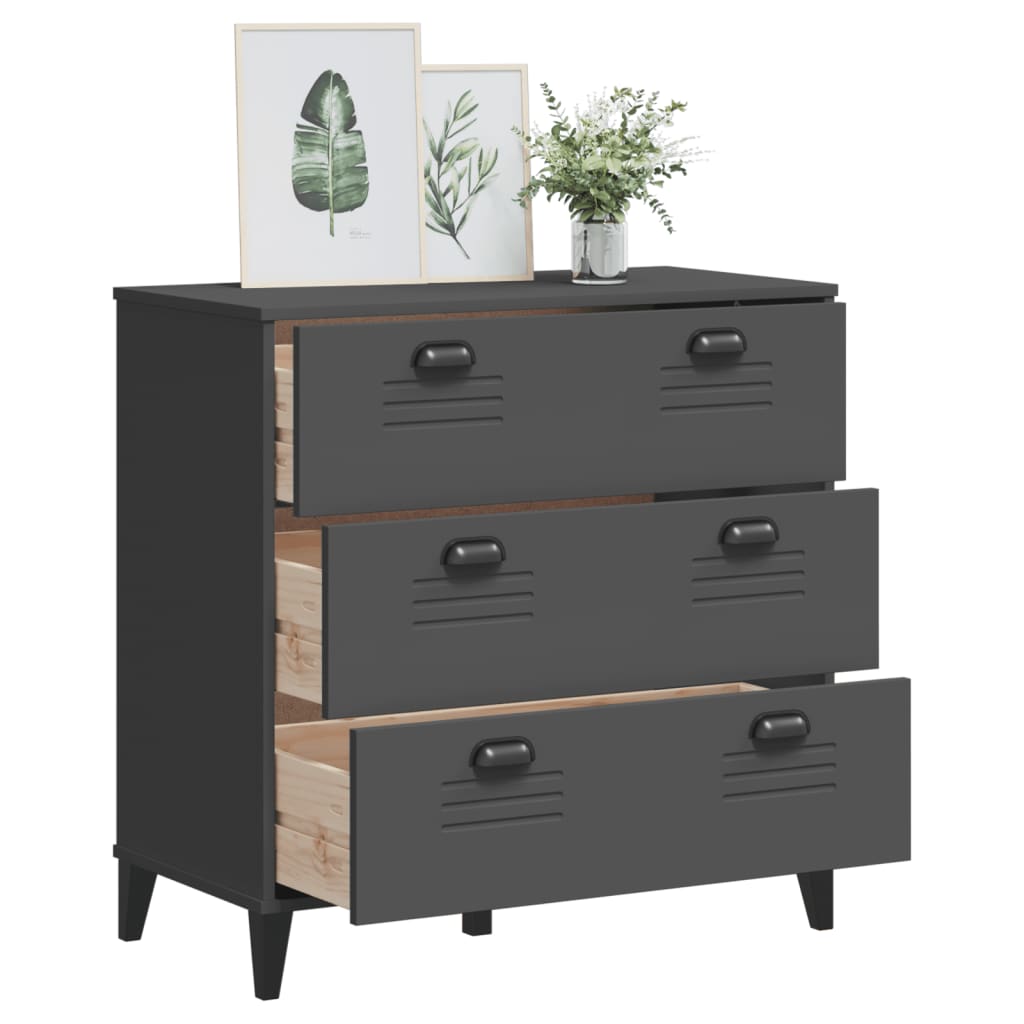 Commode VIKEN bois ouvragé gris anthracite