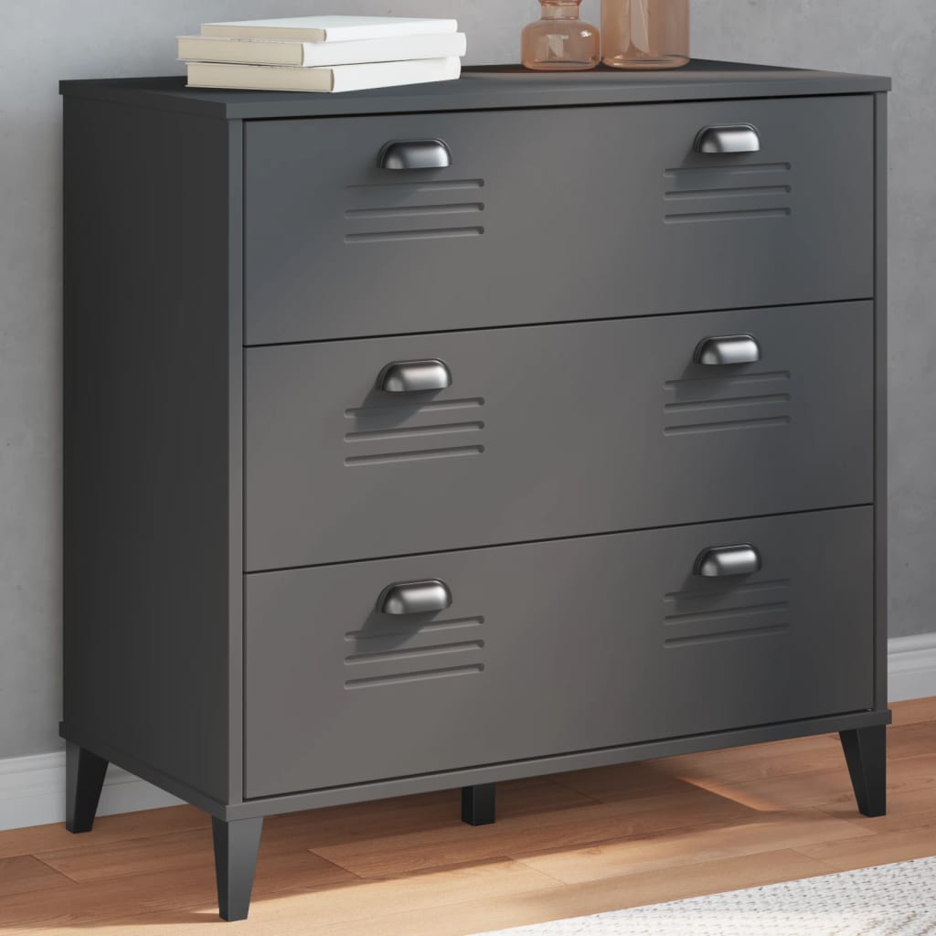 Commode VIKEN bois ouvragé gris anthracite