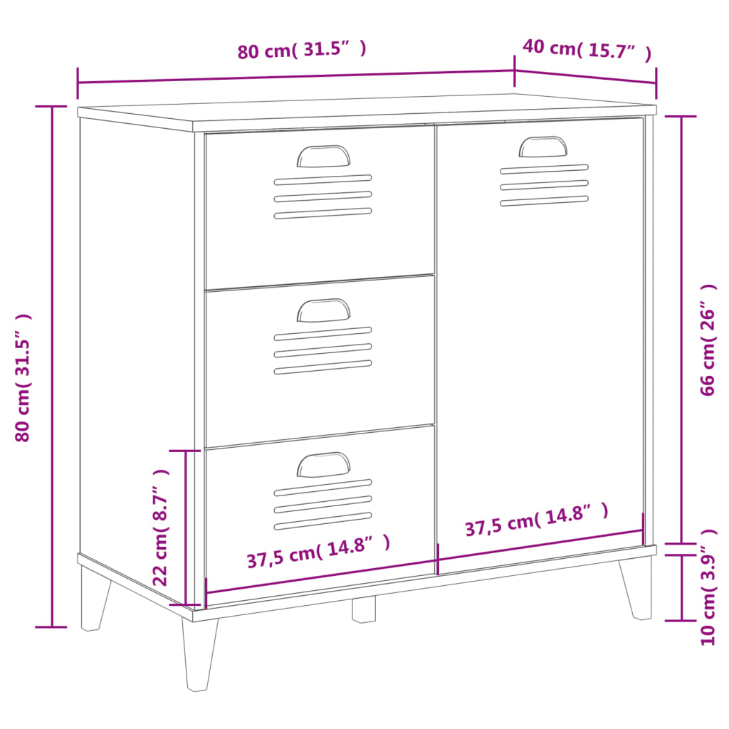 Dressoir VIKEN 80x40x80 cm bewerkt hout antracietgrijs