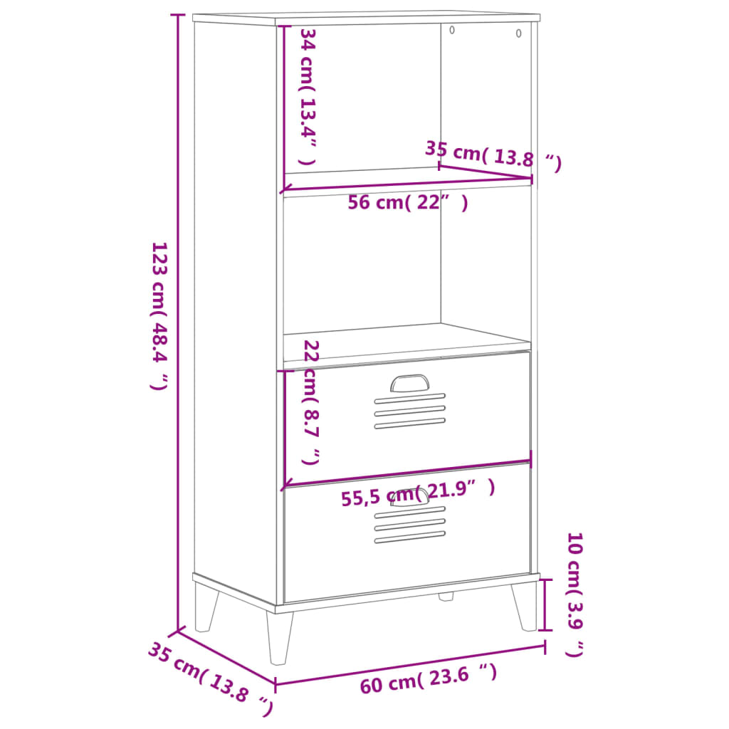 Bibliothèque VIKEN 60x35x123 cm en bois travaillé