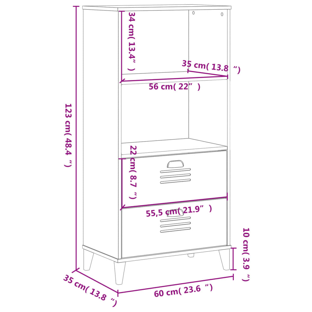 Bibliothèque VIKEN 60x35x123 cm en bois travaillé