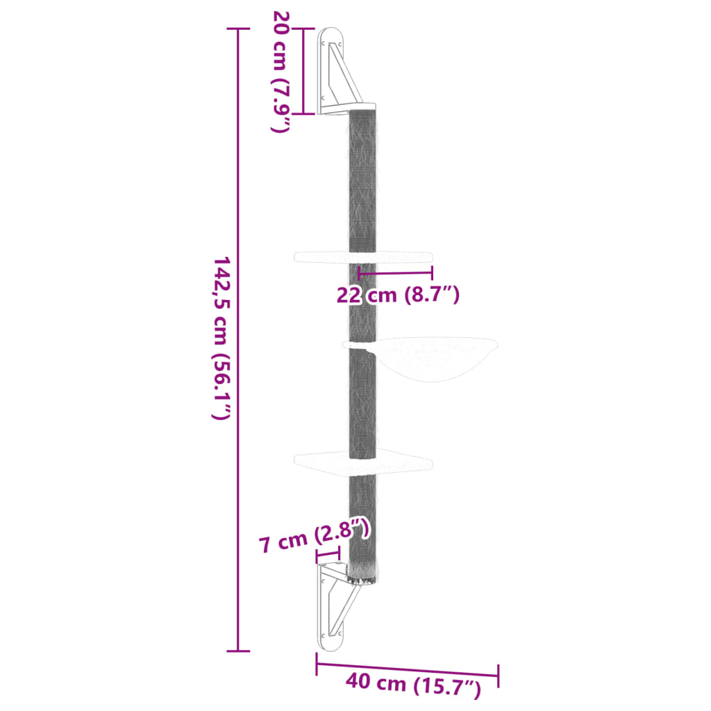 Kattenmeubel wandgemonteerd met krabpaal 142,5 cm