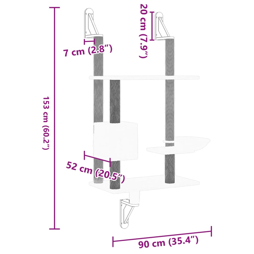 Kattenmeubel wandgemonteerd met krabpaal 153 cm