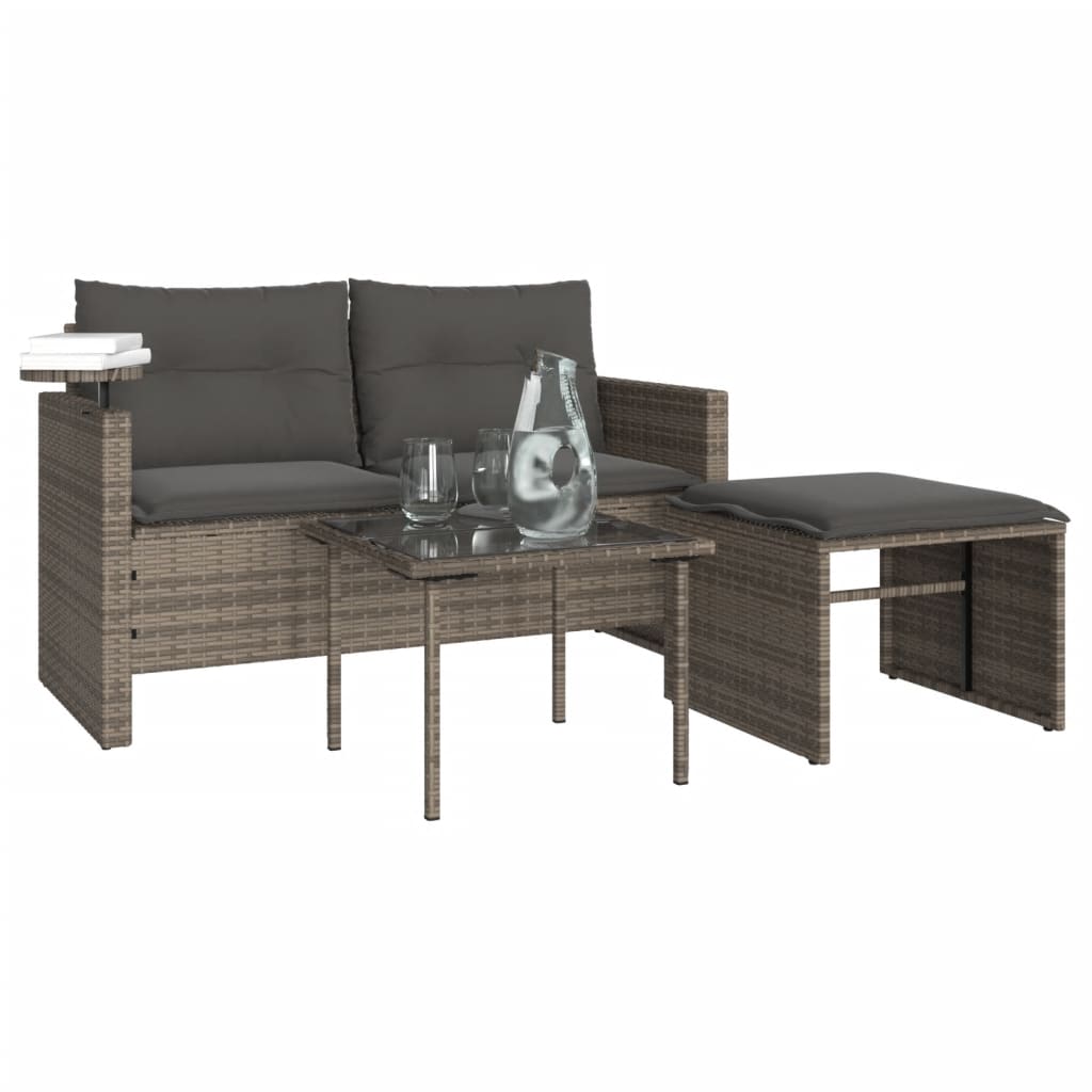 3-delige Loungeset met kussens poly rattan