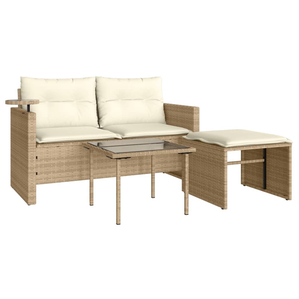 3-delige Loungeset met kussens poly rattan