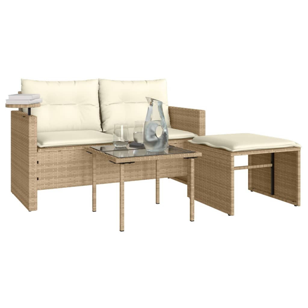 3-delige Loungeset met kussens poly rattan