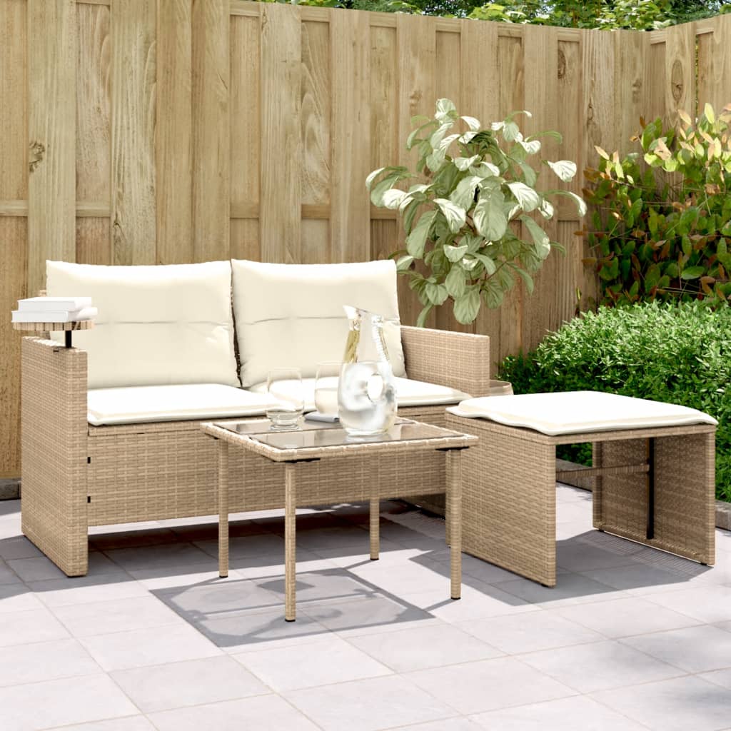 3-delige Loungeset met kussens poly rattan