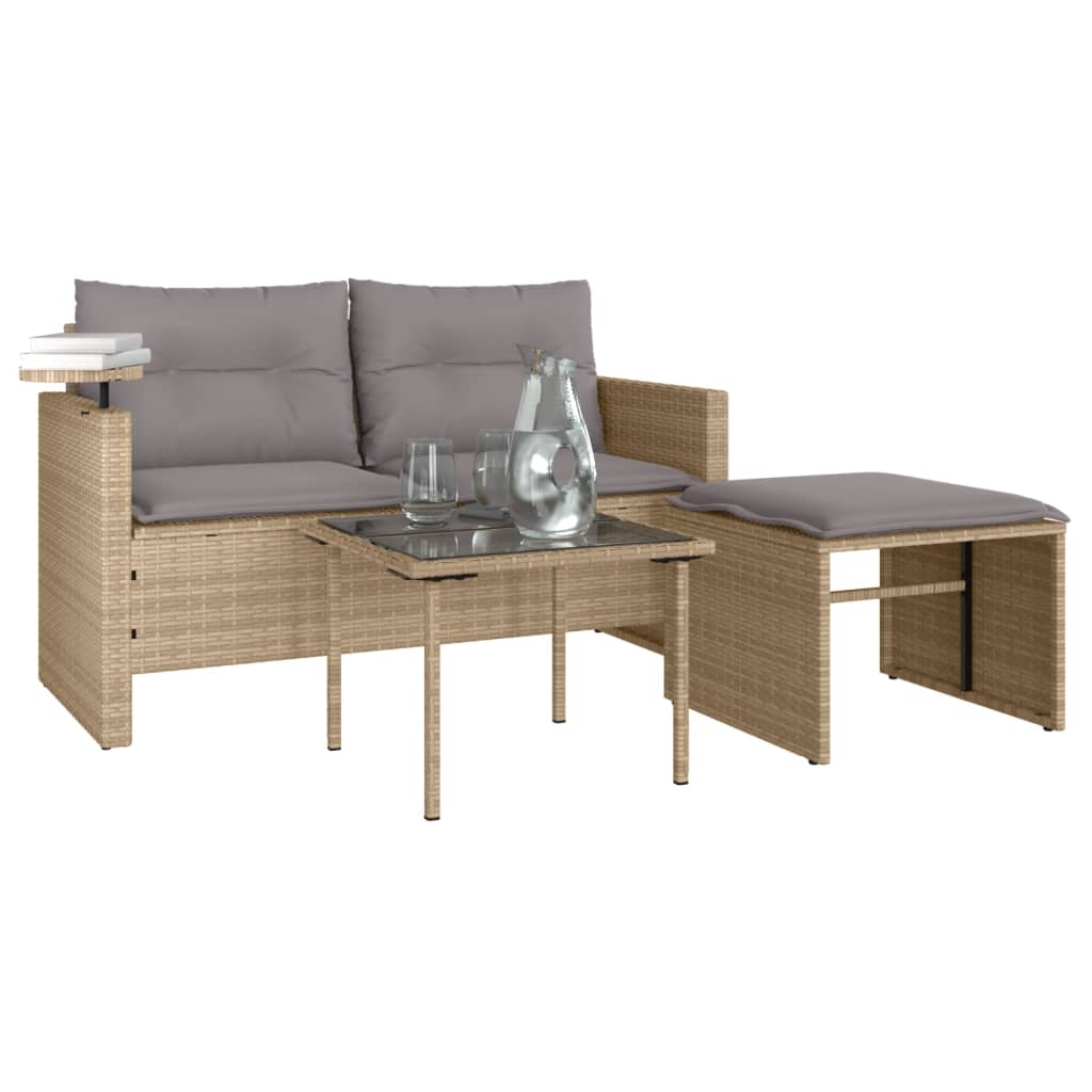 3-delige Loungeset met kussens poly rattan