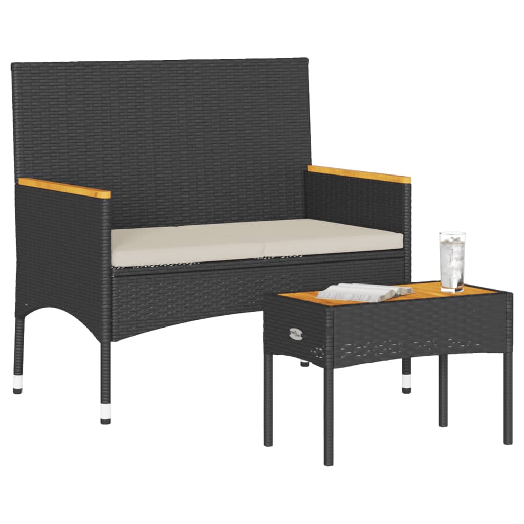 Tuinbank 2-zits met kussens en tafel poly rattan