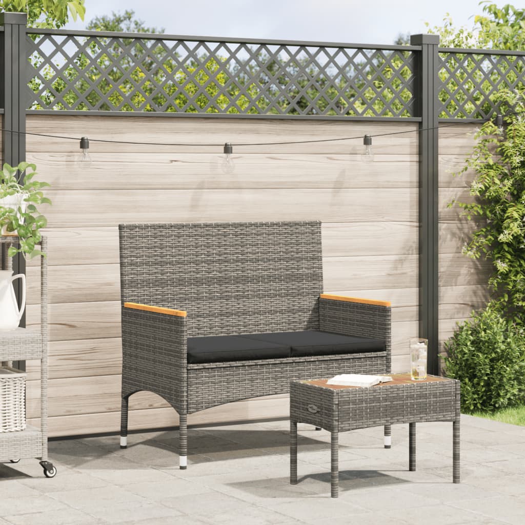 Tuinbank 2-zits met kussens en tafel poly rattan