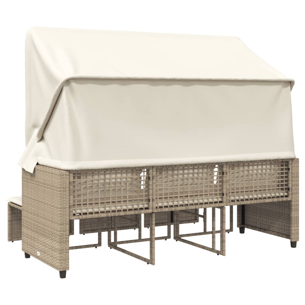 Banc de jardin 3 places avec auvent et repose-pieds poly rotin beige