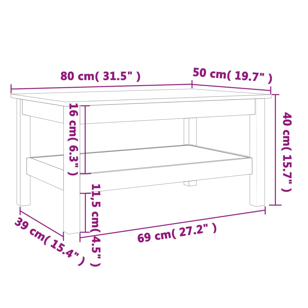 Table basse 35x35x40 cm en bois de pin massif