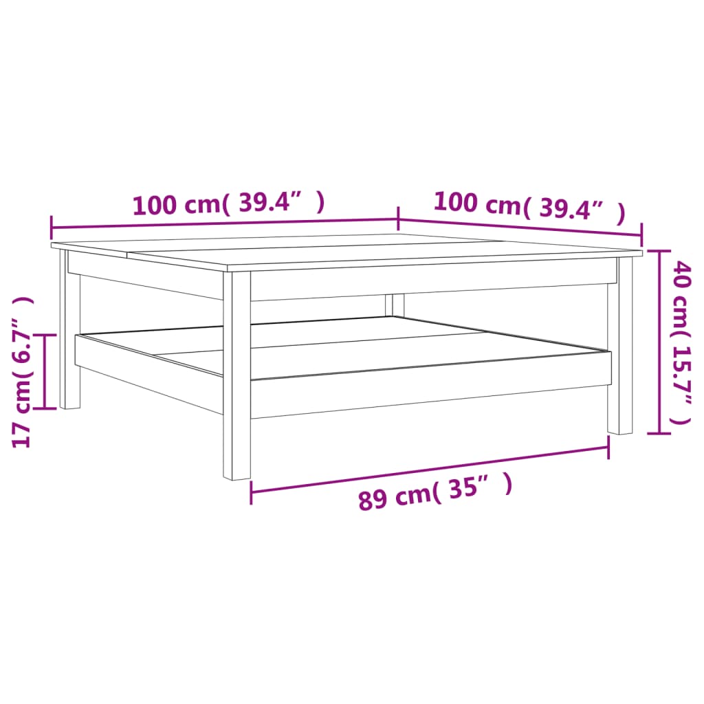 Salontafel 35x35x40 cm massief grenenhout