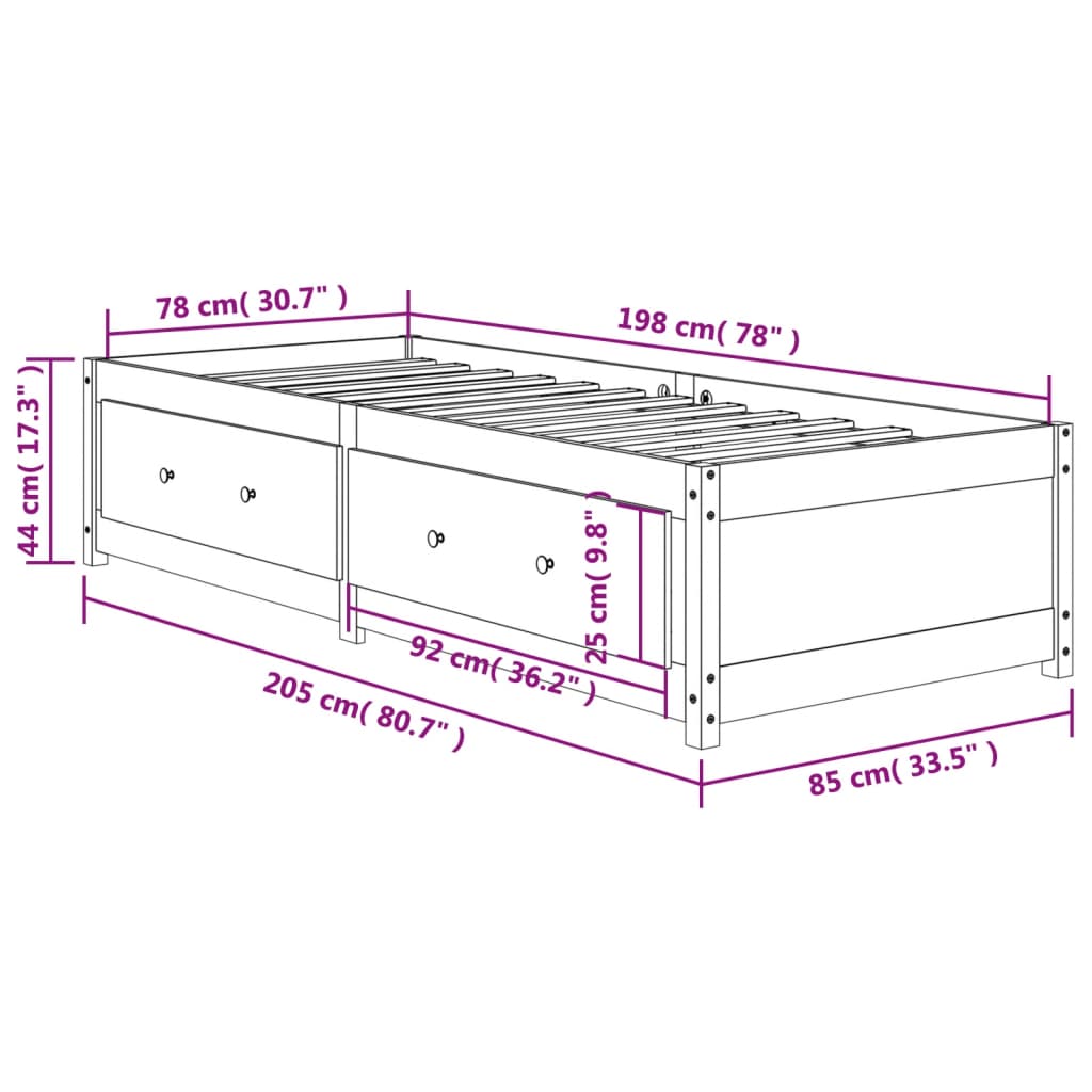 Canapé lit 75x190 cm en pin massif