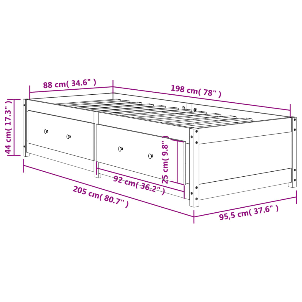 Slaapbank 75x190 cm massief grenenhout