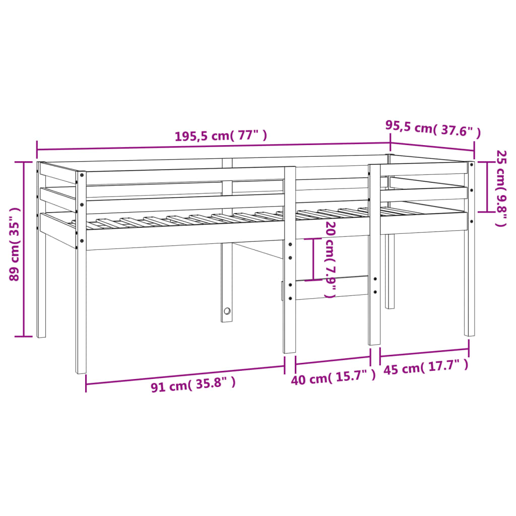 Hoogslaper massief grenenhout 90x190 cm