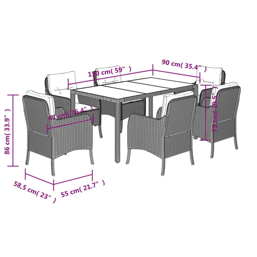 Ensemble de jardin 3 pièces avec coussins en polyrotin