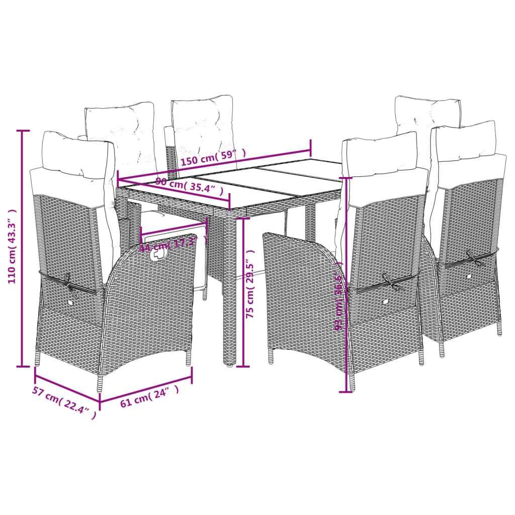 3-delige Tuinset met kussens poly rattan