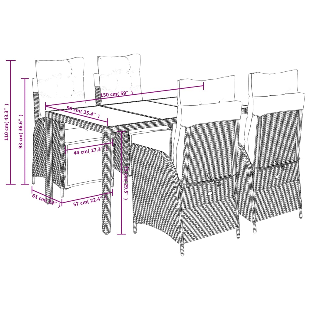 3-delige Tuinset met kussens poly rattan